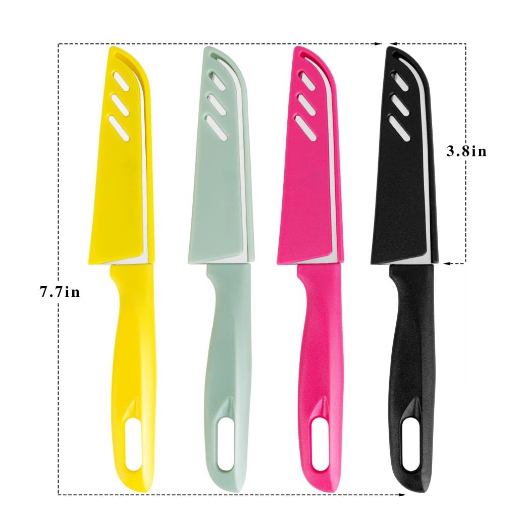 BYkooc - Juego de 8 cuchillos para pelar (4 cuchillos para pelar y 4 fundas para cuchillos), cuchillo ultra afilado para frutas y verduras, cuchillo de cocina pequeño de acero alemán con mango ergonómico de plástico PP