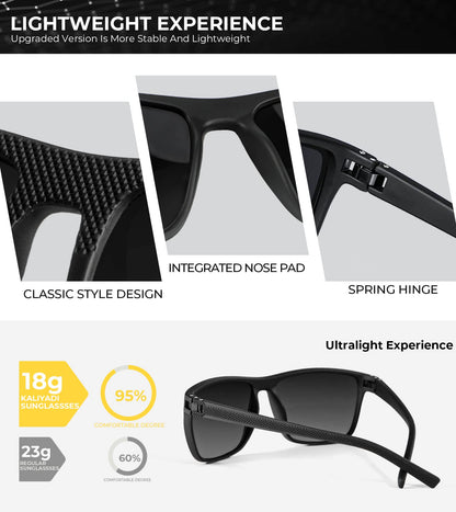 Gafas de sol polarizadas KALIYADI para hombre, gafas de sol ligeras para hombre con protección UV polarizadas para conducir, pescar y golf (negro/azul hielo/rojo)