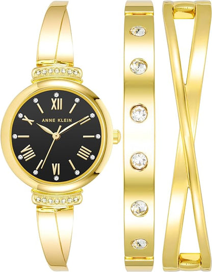 Anne Klein Juego de reloj de pulsera premium con detalles de cristal para mujer