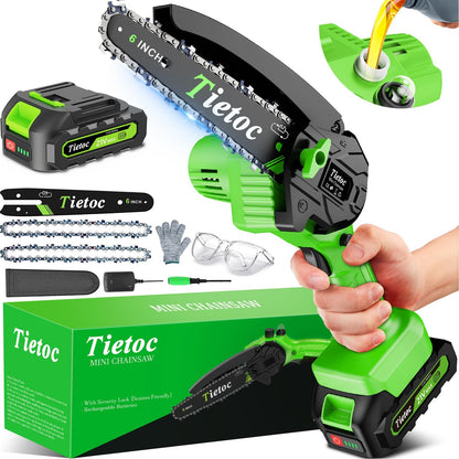 Tietoc Motosierra eléctrica mini de 6 pulgadas, inalámbrica, a batería, sierra de mano para podar madera y árboles, sierra de vaivén para el hogar y el jardín, regalo de Navidad para hombres, papás y esposos, gadget 2024