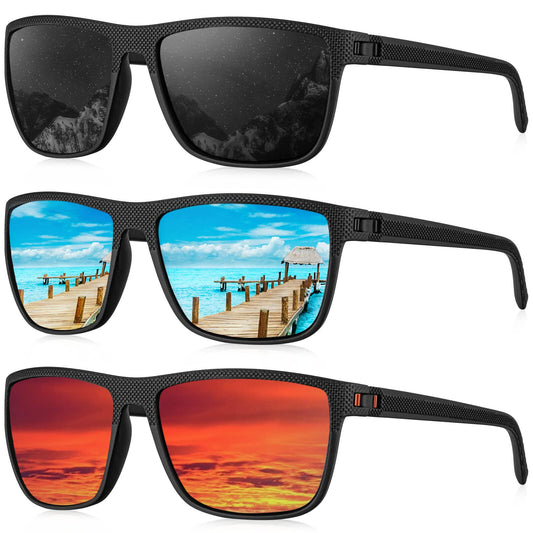 Gafas de sol polarizadas KALIYADI para hombre, gafas de sol ligeras para hombre con protección UV polarizadas para conducir, pescar y golf (negro/azul hielo/rojo)