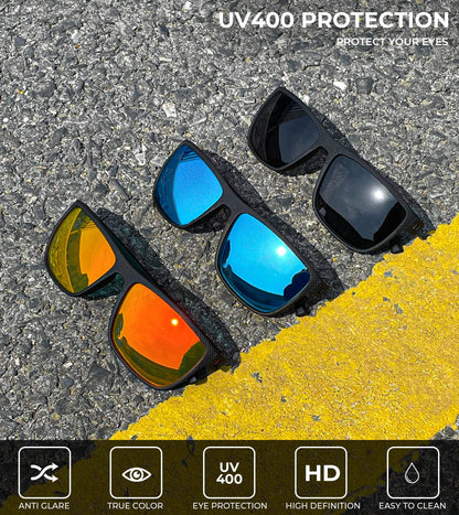 Gafas de sol polarizadas KALIYADI para hombre, gafas de sol ligeras para hombre con protección UV polarizadas para conducir, pescar y golf (negro/azul hielo/rojo)