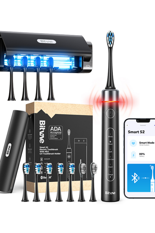 Bitvae S2+HD Smart Electric Toothbrush with Wall-mounted UV Cleaning Case, ADA Accepted, 8 Brush Heads