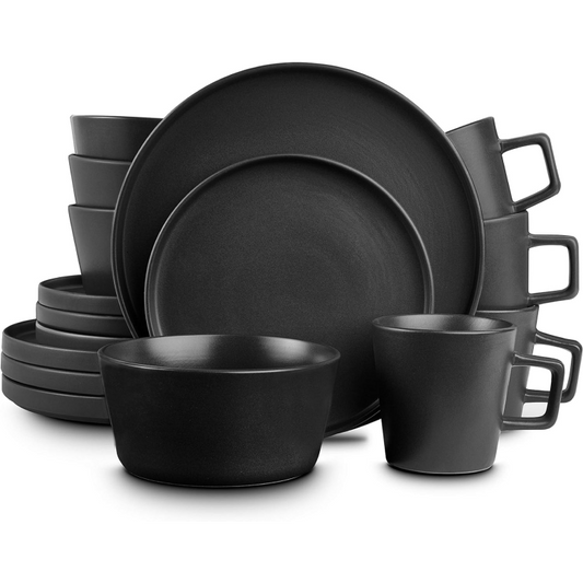 Stone Lain Coupe Dinnerware Set, Service For 4, Black Matte