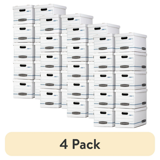 (4 pack) Bankers Box Basic Duty Letter/Legal File Storage Box with Lids, 10 Pack, White Corrugate Cardboard