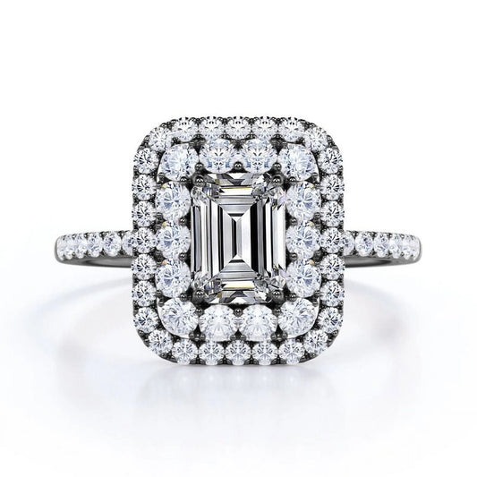 JeenMata 1.5 Carat Emerald Cut Moissanite Engagement Ring